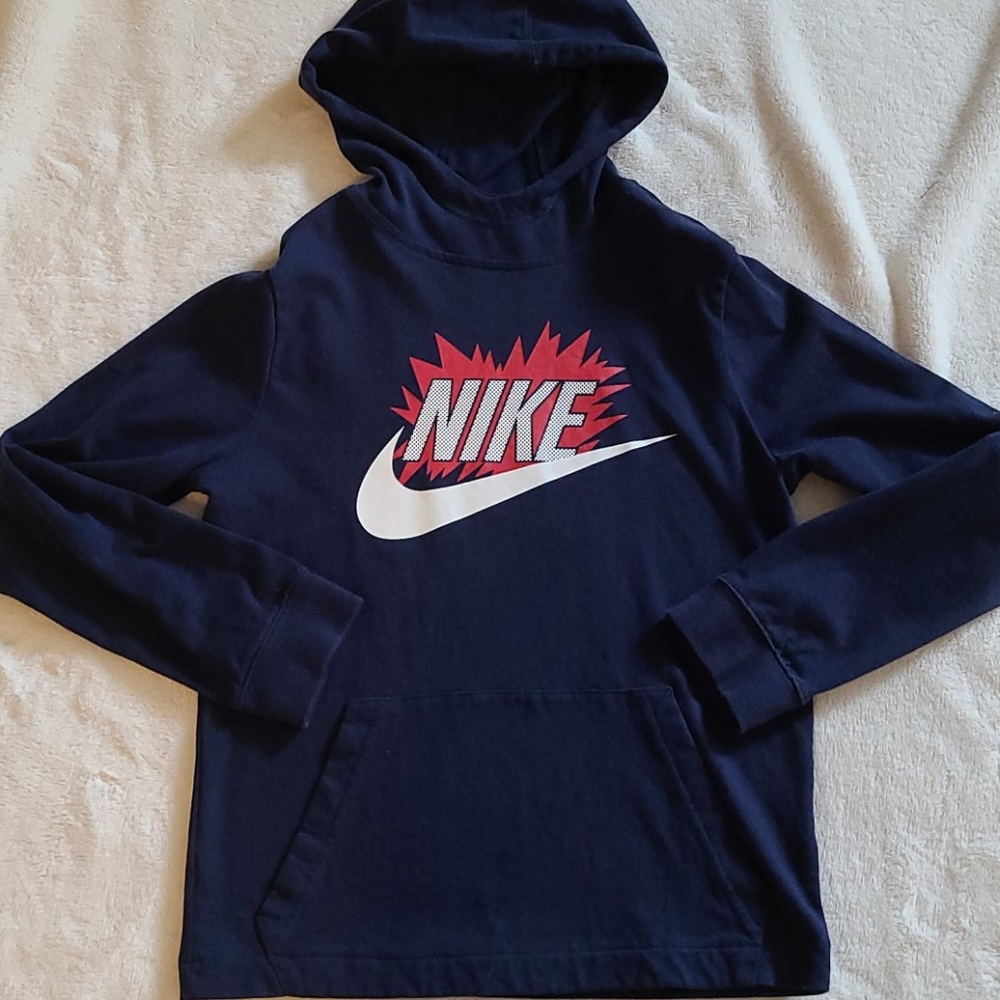 Nike Boy's Blue Hooded Long Sleeve Shirt Size M